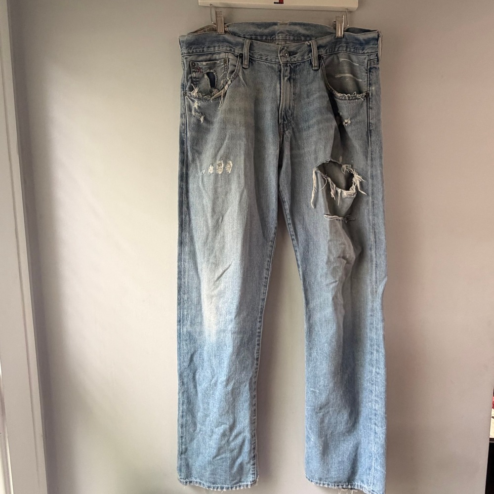 Polo Ralph Lauren Jeans Women 33x32 Light Blue Fair Distressed Straight Leg